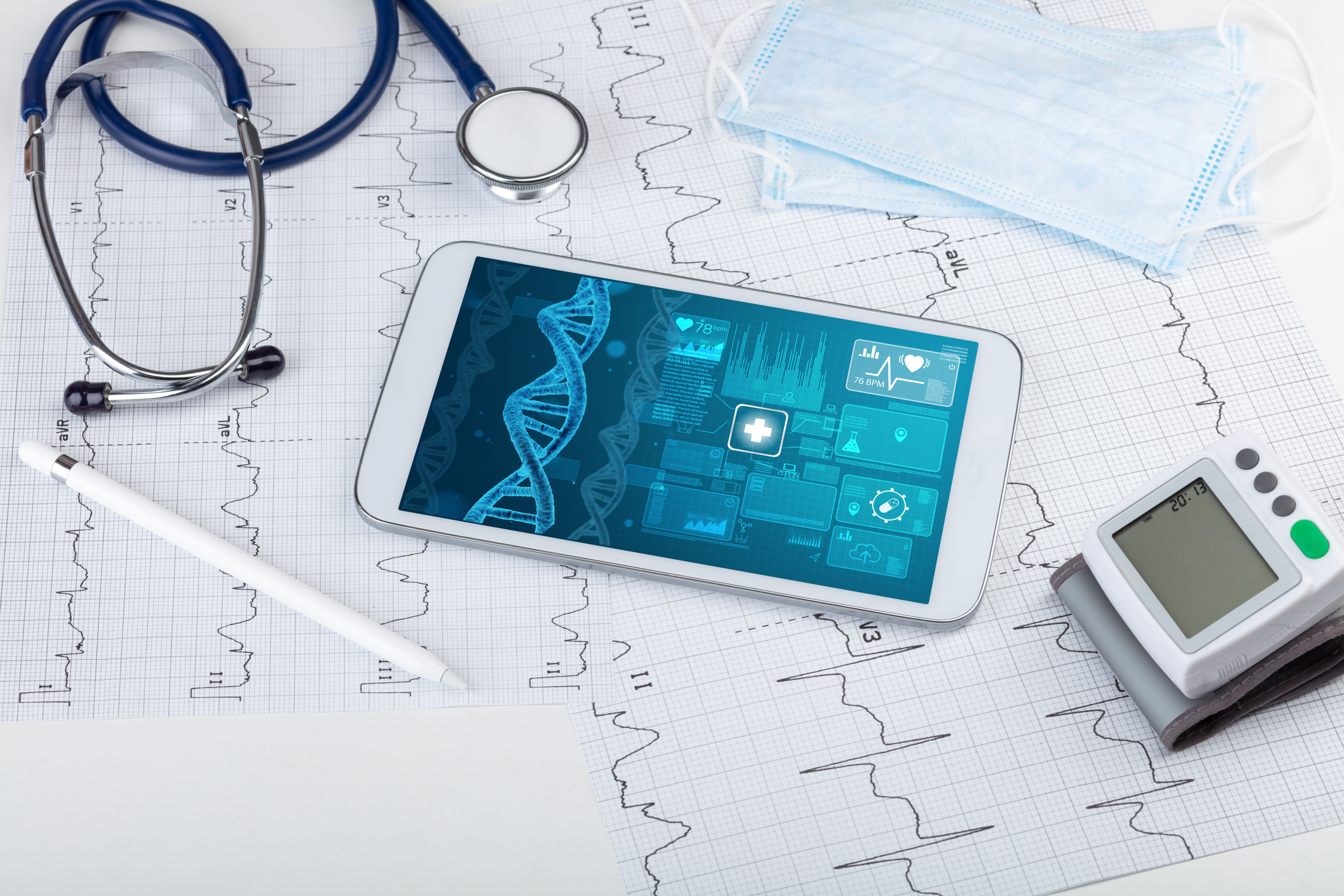Genetic test and biotechnology concept with medical technology devices